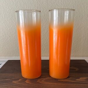 Mid Century Modern Blendo Frosted Orange Tom Collins glasses Set of 2